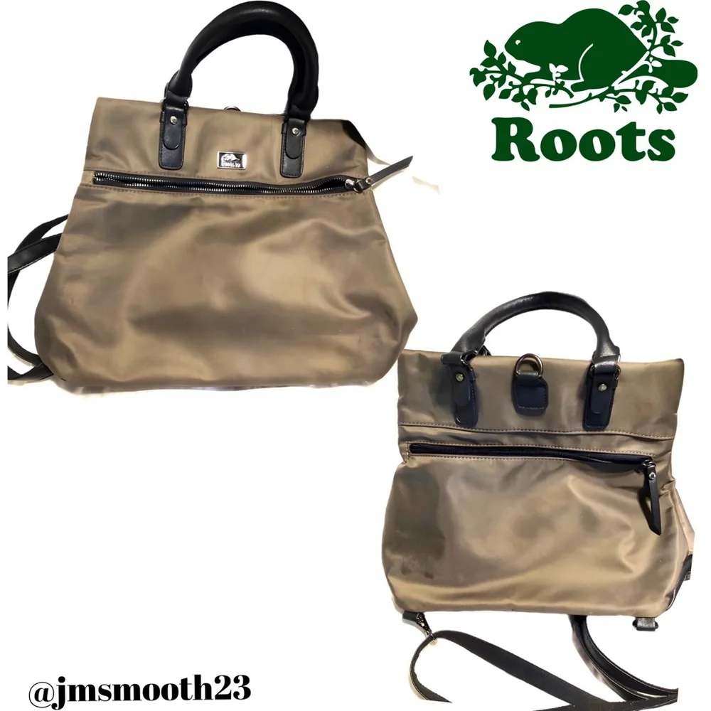 RARE: Roots 73 Olive green & black convertible tote to backpack